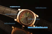 Rolex Cellini Swiss Quartz Rose Gold Case with Green MOP Dial and Black Leather Strap-Numeral Markers