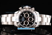 Rolex Daytona Oyster Perpetual Swiss Valjoux 7750 Automatic Movement Silver Case with Black Dial and White Stick Marker-SS Strap