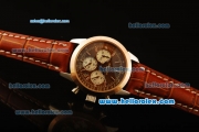 Breitling Transocean Quartz Steel Case with Rose Gold Bezel and Brown Dial-Brown Leather Strap