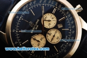 Breitling Transocean Chronograph Quartz Steel Case with Black Dial-Dark Blue Leather Strap