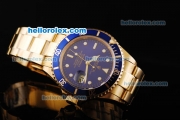 Rolex Submariner Swiss ETA 2836 Movement Gold Case with Blue Dial and Blue Bezel