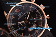 IWC Portuguese Chronograph Japanese Miyota OS20 Quartz Rose Gold Case with Black Rubber Strap and Black Dial