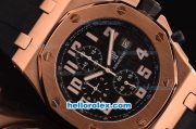 Audemars Piguet Royal Oak Quartz Working Chronograph Movement Rose Gold Case with Black Dial and Strap-White Marking