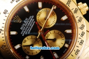 Rolex Daytona Swiss Valjoux 7750 Chronograph Movement Full Gold Case/Strap with Black Dial and Gold Subdials