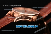 Patek Philippe Calatrava Swiss ETA 2824 Automatic Rose Gold Case with Brown Leather Strap White Dial and Stick Markers