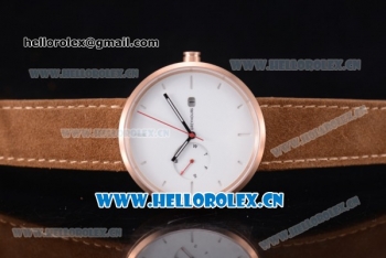 Greyhours Essential Asia Manual Winding Rose Gold Case with White Dial Stick Markers and Brown Leather Strap