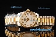 Rolex Datejust Automatic Movement ETA Coating Case with White Dial and Gold Bezel-Two Tone Strap