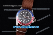 Rolex GMT-Master Asia 2813 Automatic Steel Case with Black Dial Brown Nylon Strap and Dot Markers