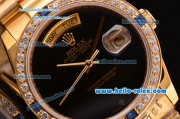 Rolex Day-Date 2813 Automatic Gold Case with Diamond Bezel Black Dial and Yellow Gold Strap