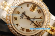 Rolex Datejust Automatic Movement ETA Coating Case with White Dial and Gold Roman Numerals -Two Tone Strap