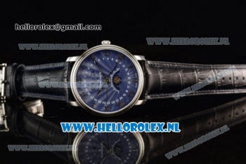 BlancPain Villeret Moonphase & Complete Calendar Miyota 9015 Automatic Steel Case with Blue Dial Roman Numeral Markers and Blue Genuine Leather Strap (EF)