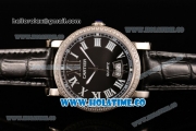 Cartier Rotonde De Miyota Quartz Steel Case with Black Dial Diamonds Bezel and White Roman Numeral Markers