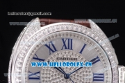 Cartier Cle de Cartier Asia ST16 Automatic Steel/Diamonds Case with Roman Numeral Markers Brown Leather Strap and Diamonds Dial