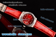 Rolex Day-Date Asia 2813 Automatic Steel Case with Red Leather Strap Stick Markers and Red Dial