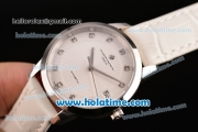 Vacheron Constantin Patrimony Swiss ETA 2824 Automatic Steel Case with White Leather Strap White Dial and Diamond Markers