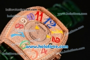 Franck Muller Cintree Curvex Swiss Quartz Rose Gold/Diamonds Case with Diamonds Dial and Colorful Arabic Numeral Markers