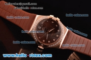 Omega Constellation Swiss ETA Quartz Rose Gold Case with Diamond Bezel and Brown Rubber Strap