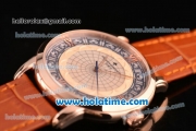 Vacheron Constantin Metiers D Art Miyota OS2035 Quartz Rose Gold Case with Beige Dial and Brown Leather Strap