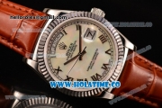 Rolex Day-Date Asia 2813/Swiss ETA 2836/Clone Rolex 3135 Automatic Steel Case with White Mop Dial and Roman Numeral Markers (BP)