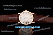 Cartier Ronde Solo Swiss ETA 2836 Automatic Rose Gold Case with Brown Leather Strap Black Roman Numeral Markers and White Dial