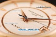 Patek Philippe Calatrava Swiss ETA 2836 Automatic Rose Gold Case with White Dial and Black Leather Strap