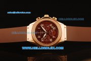 Hublot MDM Chronograph Swiss ETA Quartz Rose Gold Case with Diamond Bezel and Brown Dial-Brown Rubber Strap