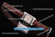 Jaeger-LeCoultre Reverso Chronograph Swiss Quartz Movement Steel Case with White Dial and Brown Leather Strap