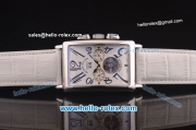 Franck Muller Long Island Tourbillon Automatic Movement Steel Case with White Dial and White Leather Strap