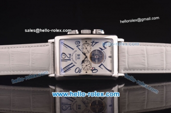 Franck Muller Long Island Tourbillon Automatic Movement Steel Case with White Dial and White Leather Strap