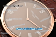 Patek Philippe Calatrava Miyota OS2035 Quartz Rose Gold Case with White Roman Numeral Markers and Brown Dial