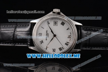 Patek Philippe Calatrava Miyota 9015 Automatic Steel Case with Black Leather Strap White Dial and Roman Numeral Markers