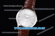 Jaeger Lecoultre Master Ultra Thin 41 Miyota 9015 Automatic Steel Case with White Dial Brown Leather Strap and Stick Markers (ZF)