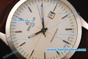 Breitling Transocean Automatic Steel Case with White Dial and Brown Leather Strap