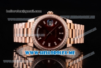 Rolex Day-Date Swiss ETA 2836 Automatic Rose Gold Case/Bracelet with Brown Dial and Stick Markers Diamonds Bezel (BP)