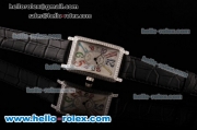 Franck Muller Long Island Color Dreams Swiss Quartz Steel Case Diamond Bezel with Black Leather Strap and White Dial