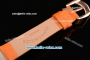 Franck Muller Heart Swiss Quartz Rose Gold Case with Orange Leather Strap Diamond Bezel and White Dial - ETA Coating