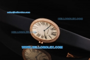 Cartier Baignoire Swiss Quartz Movement Rose Gold Case with Diamond Bezel and Black Leather Strap