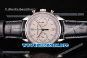 Vacheron Constantin Historiques Cornes de Vache 1955 Chronograph Copy Venus 75 Manual Winding Steel Case with White Dial Stick Markers and Black Leather Strap