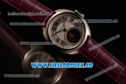 Cartier Cle de Cartier Swiss Tourbillon Manual Winding Steel Case with White Dial and Purple Leather Strap