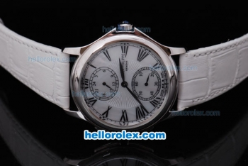 Patek Philippe Classic White Bezel and Dial with Black Marking and White Leather Strap