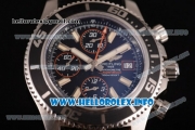 Breitling Superocean Chronograph II Chronograph Swiss Valjoux 7750 Automatic Steel Case with Black Dial Black Leather Strap and Oranger Second Hand