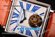 Minorva Swiss Tourbillon Manual Winding Steel Case with White Dial Orange Leather Strap and Blue Roman Numeral Markers