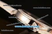 Cartier Rotonde De Swiss Quartz Steel Case with Diamonds Bezel Skeleton Dial and White Leather Strap