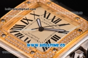 Cartier Santos 100 Medium Swiss ETA 2824 Automatic Steel Case with Diamonds Bezel and Beige Dial