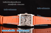 Franck Muller Master Square Swiss Quartz Steel Case with White Dial Numeral Marekrs and Orange Leather Strap