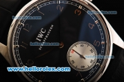 IWC Schaffhausen Swiss ETA 6497 Manual Winding Movement Black Dial with Silver Arabic Numerals and Black Leather Strap