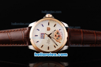 Tag Heuer Carrera Calibre 8 Chronometer Automatic Movement Gold Bezel with White Dial and Rose Gold Stick Markers-Brown Leather Strap