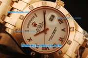 Rolex Day-Date Automatic Rose Gold Case with Diamond and White Dial-Rose Gold Strap
