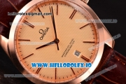 Omega De Ville Tresor Master Co-Axial Swiss ETA 2824 Automatic Rose Gold Case with Brown Leather Strap and Orange Dial