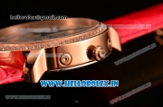 Cartier Ronde Louis Cartier Miyota 1L45 Quartz Rose Gold Case with Red Leather Strap and Diamonds Bezel